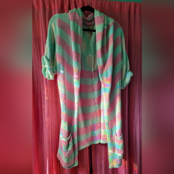 FINAL PRICE Wildfox American Love Slouch Heart Pink White Blue Stripe Cardigan - Picture 6 of 7